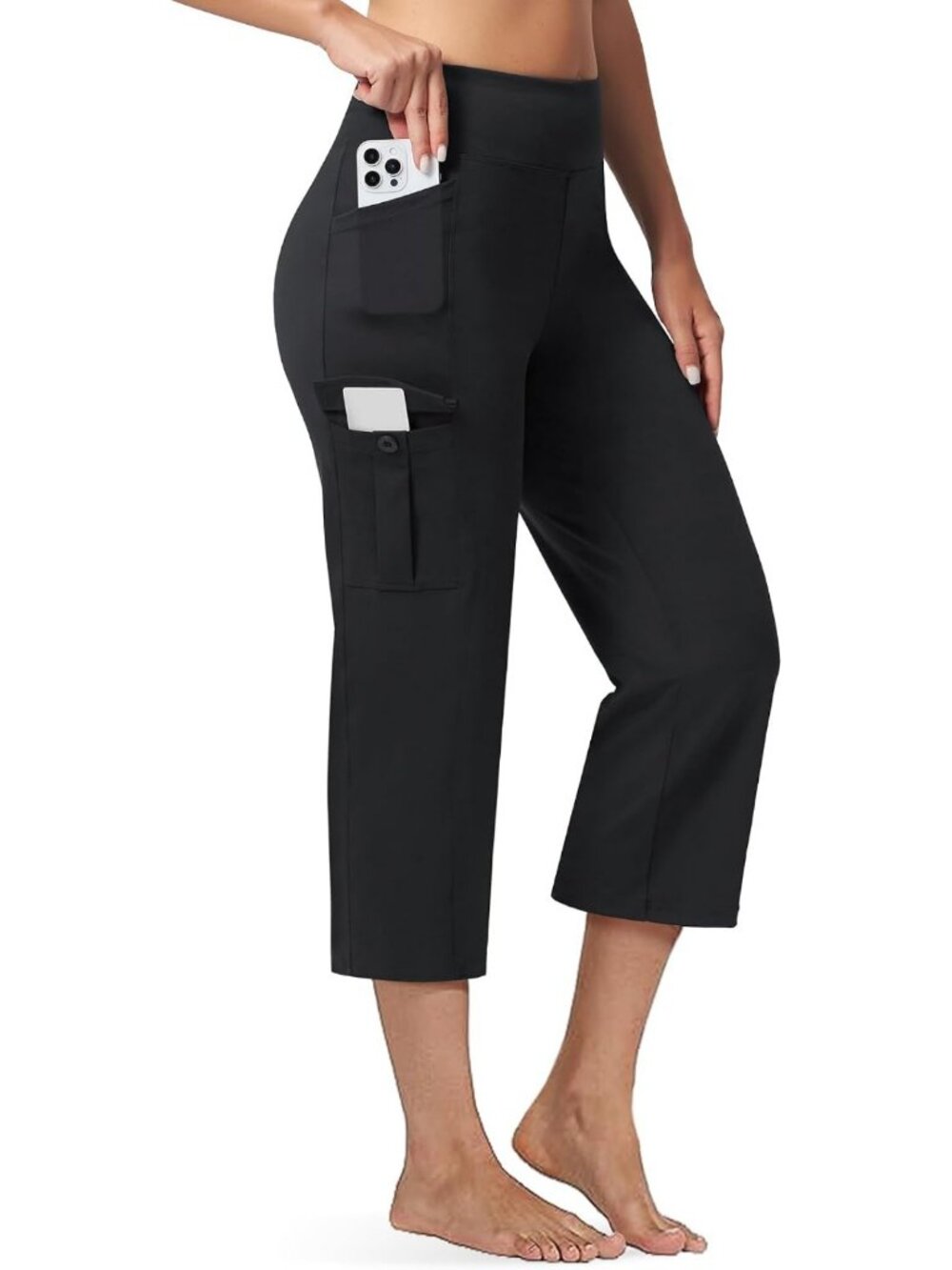 High-Waisted Women's Yoga Capris with Pockets, Cargo Style, Straight Leg 21